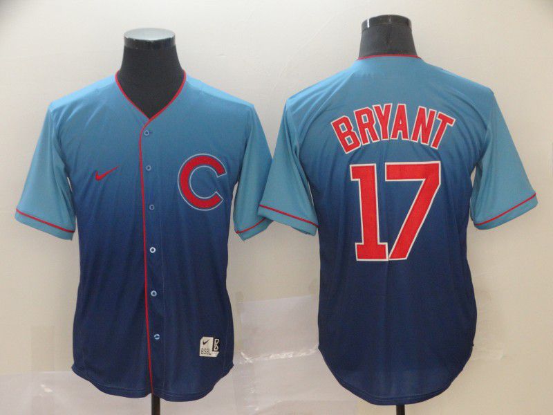 Men Chicago Cubs 17 Bryant Blue Nike Fade MLB Jersey